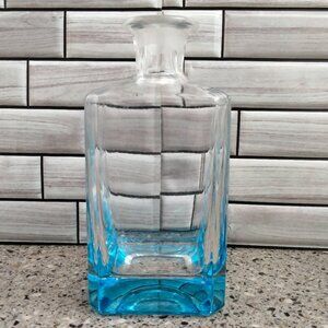 Vintage Modern Bright Blue Square Glass Decanter Bottle